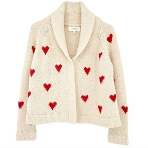 THE GREAT. The Heart Lodge Cardigan Cream Red Hearts 0/XS Holiday Valentine Rare